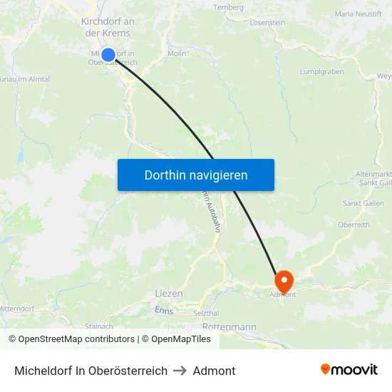 Micheldorf In Oberösterreich to Admont map
