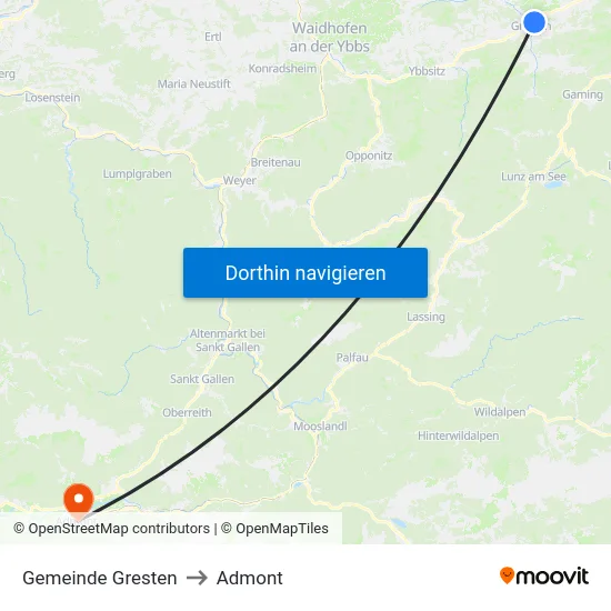 Gemeinde Gresten to Admont map