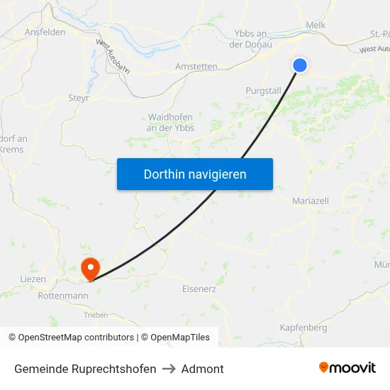 Gemeinde Ruprechtshofen to Admont map