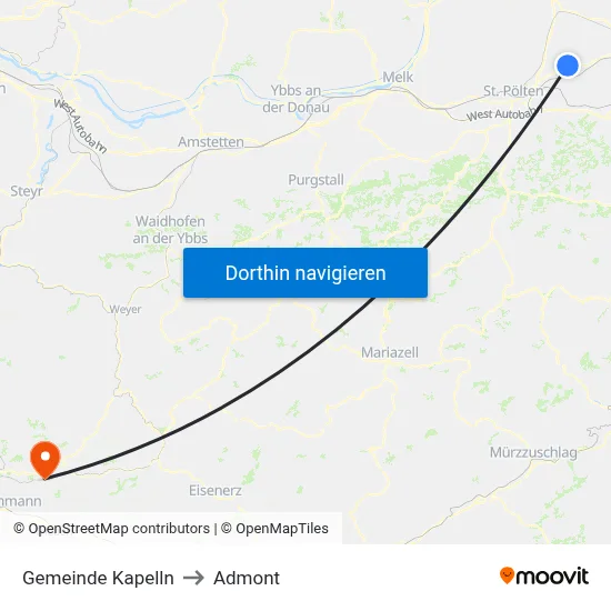 Gemeinde Kapelln to Admont map