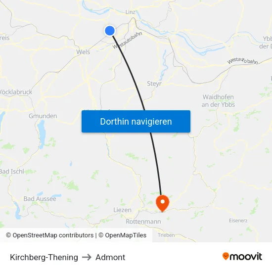 Kirchberg-Thening to Admont map