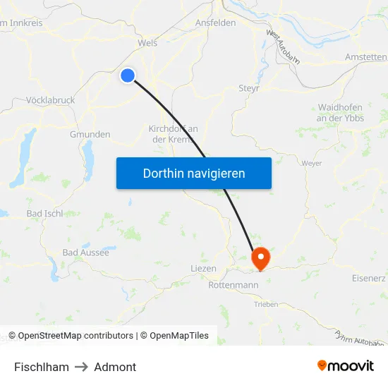 Fischlham to Admont map