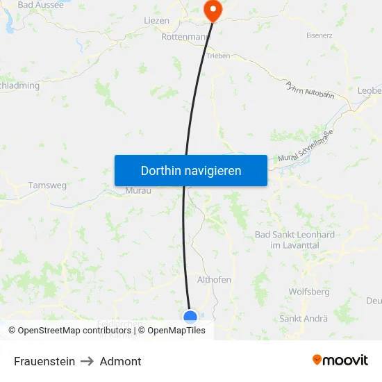 Frauenstein to Admont map