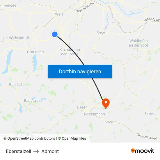 Eberstalzell to Admont map