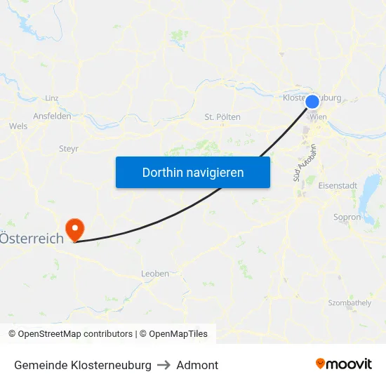 Gemeinde Klosterneuburg to Admont map