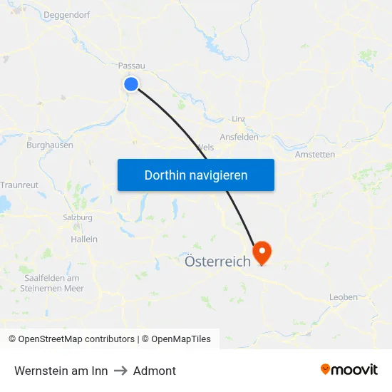 Wernstein am Inn to Admont map