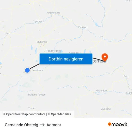 Gemeinde Obsteig to Admont map