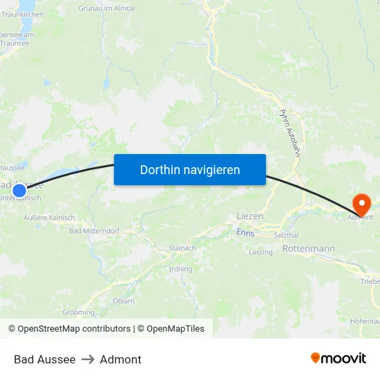 Bad Aussee to Admont map