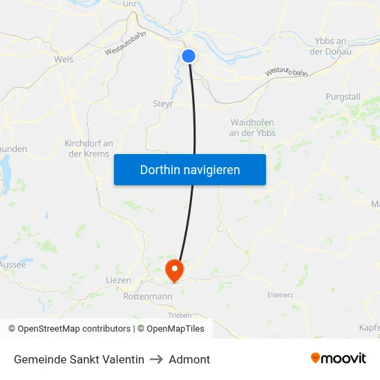 Gemeinde Sankt Valentin to Admont map