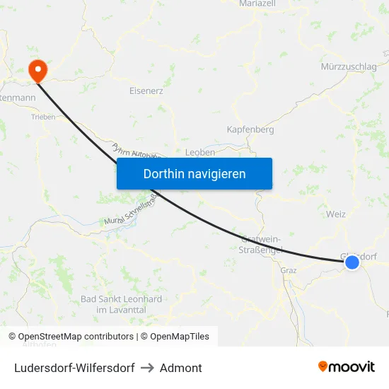 Ludersdorf-Wilfersdorf to Admont map