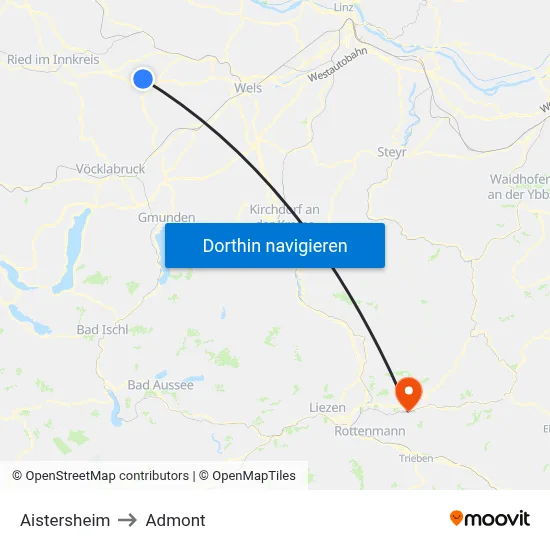 Aistersheim to Admont map