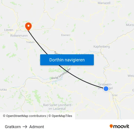 Gratkorn to Admont map