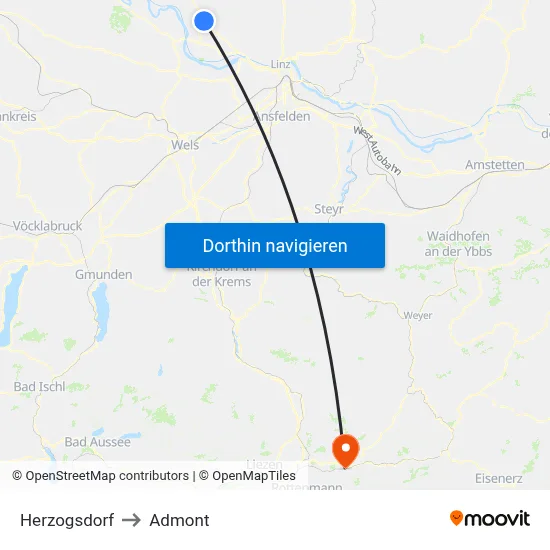 Herzogsdorf to Admont map