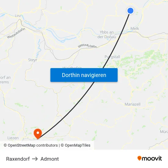 Raxendorf to Admont map
