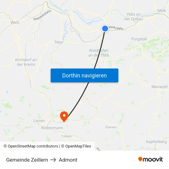 Gemeinde Zeillern to Admont map