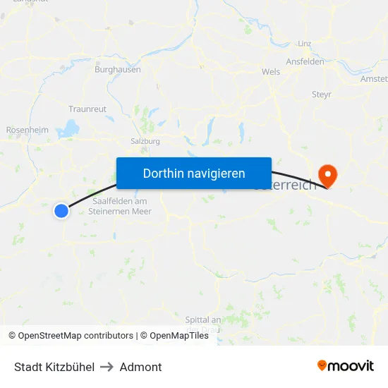 Stadt Kitzbühel to Admont map