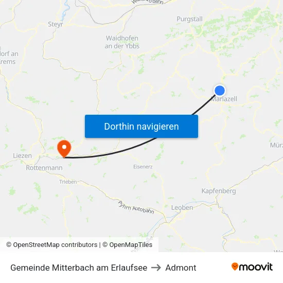 Gemeinde Mitterbach am Erlaufsee to Admont map