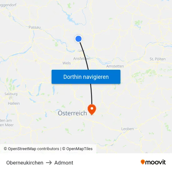 Oberneukirchen to Admont map