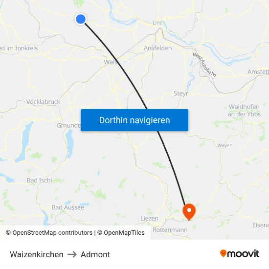Waizenkirchen to Admont map