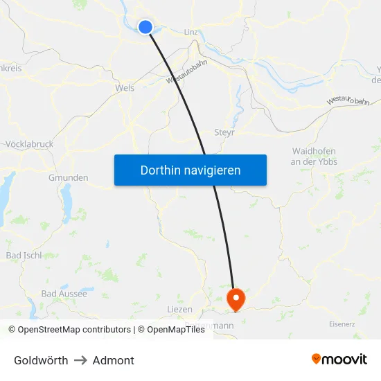 Goldwörth to Admont map