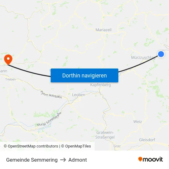 Gemeinde Semmering to Admont map