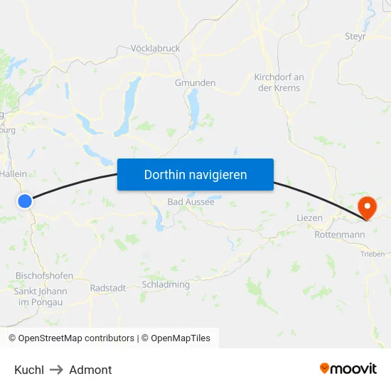 Kuchl to Admont map