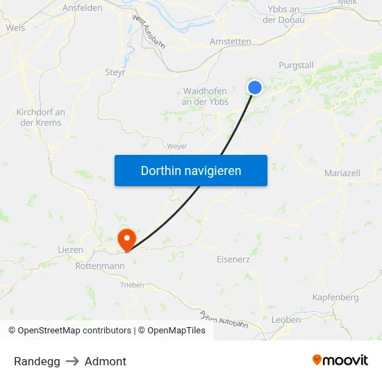 Randegg to Admont map