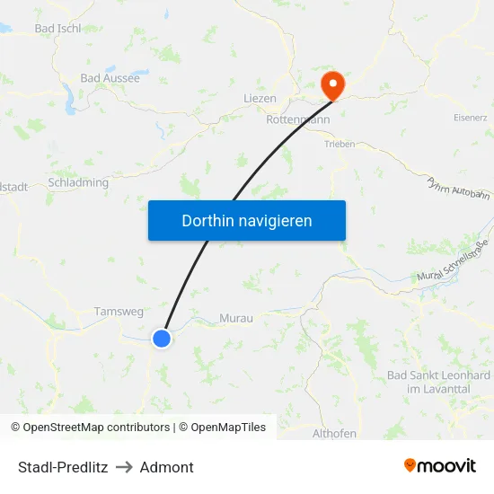 Stadl-Predlitz to Admont map