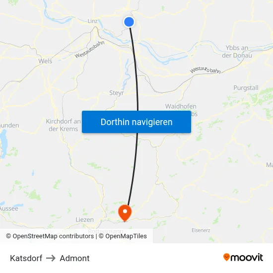 Katsdorf to Admont map