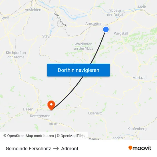 Gemeinde Ferschnitz to Admont map