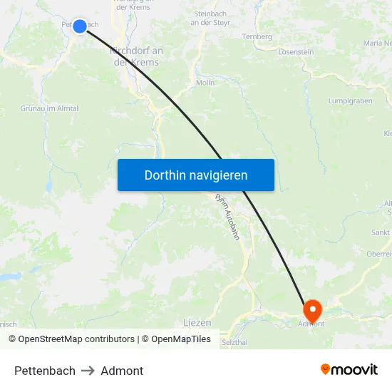 Pettenbach to Admont map