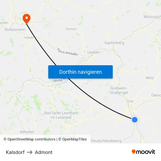 Kalsdorf to Admont map