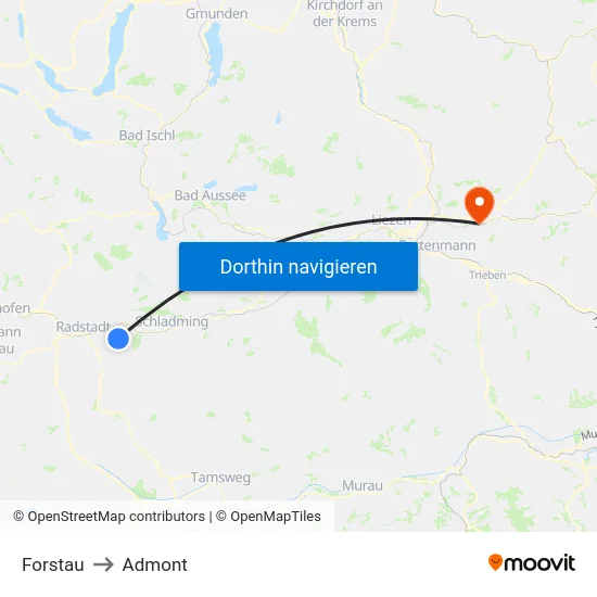 Forstau to Admont map