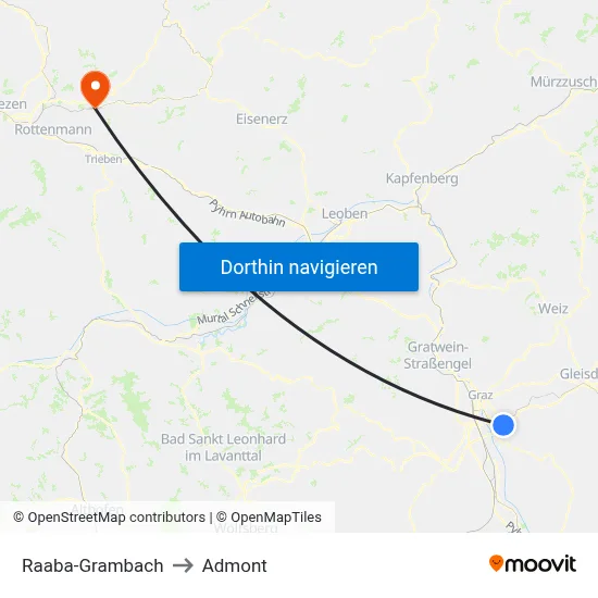 Raaba-Grambach to Admont map