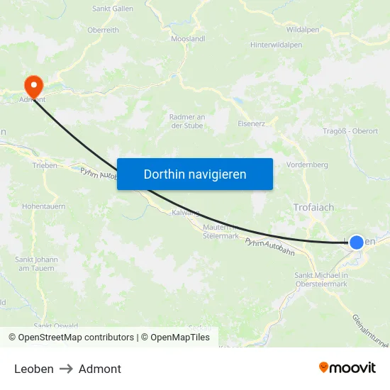 Leoben to Admont map