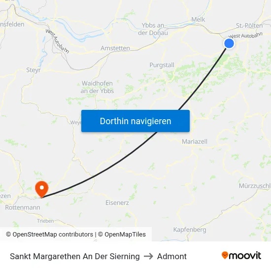 Sankt Margarethen An Der Sierning to Admont map