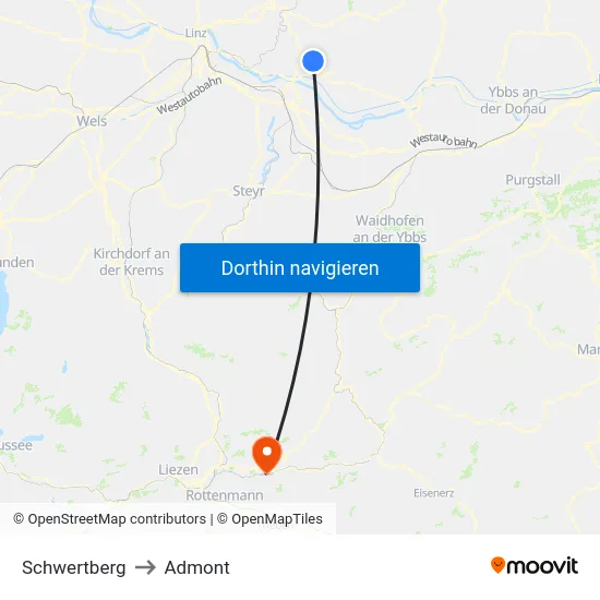 Schwertberg to Admont map