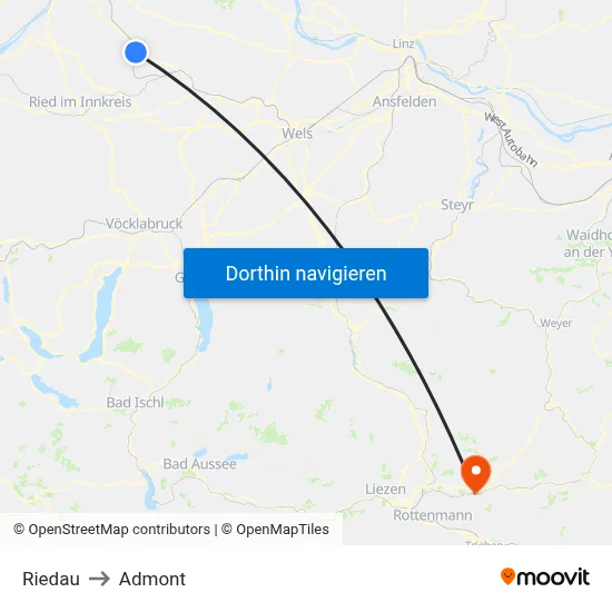 Riedau to Admont map