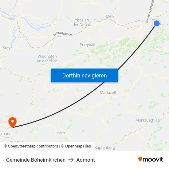 Gemeinde Böheimkirchen to Admont map