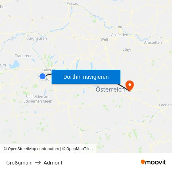 Großgmain to Admont map