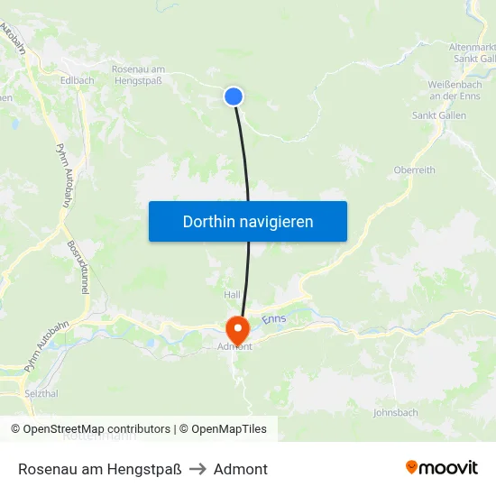 Rosenau am Hengstpaß to Admont map