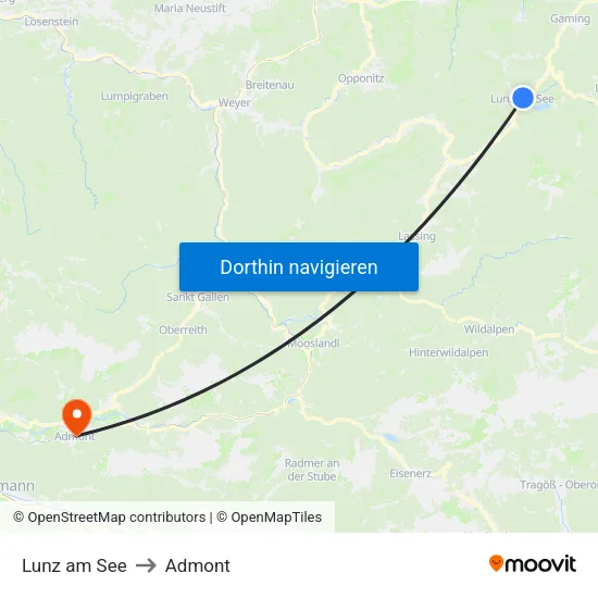 Lunz am See to Admont map