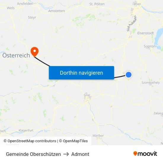 Gemeinde Oberschützen to Admont map
