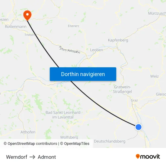 Werndorf to Admont map