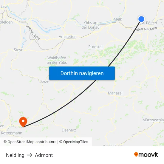 Neidling to Admont map
