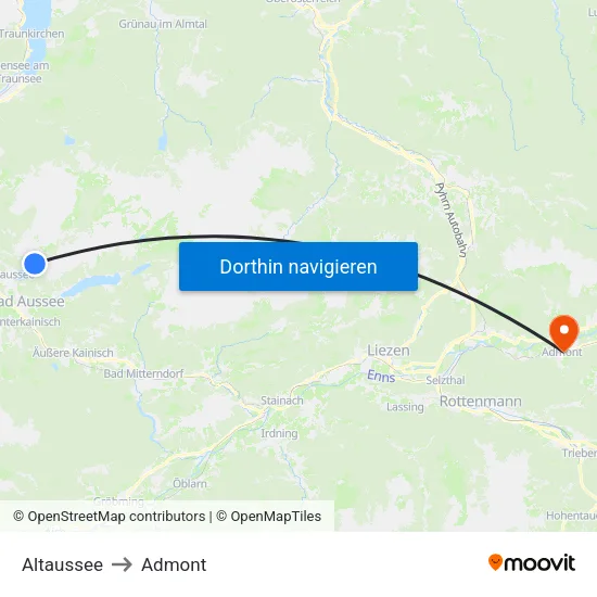 Altaussee to Admont map