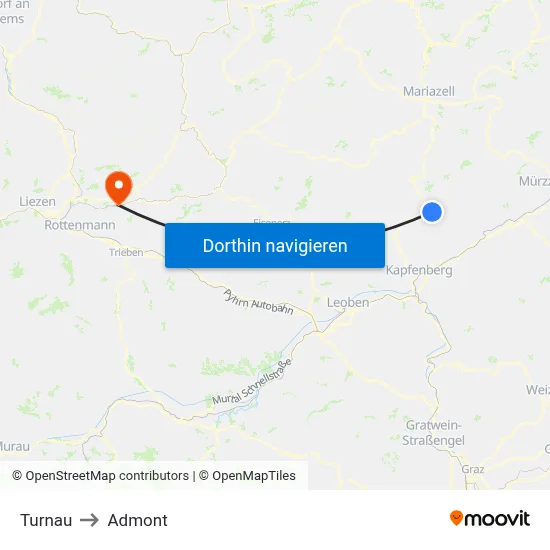 Turnau to Admont map