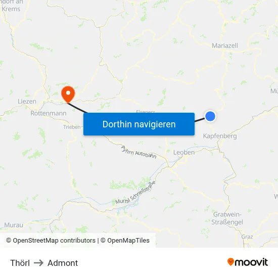 Thörl to Admont map
