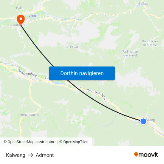 Kalwang to Admont map
