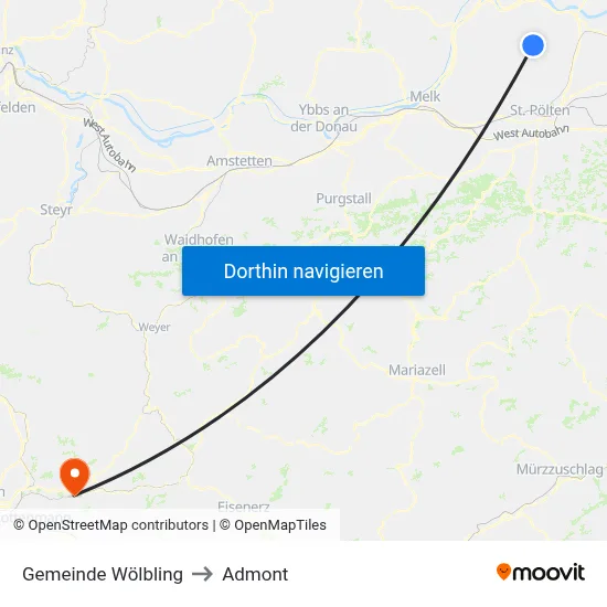 Gemeinde Wölbling to Admont map